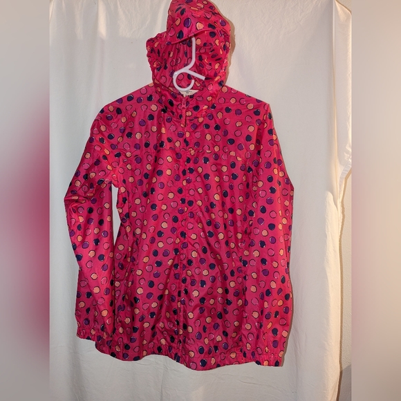 Lands’ End Kids Windbreaker Rain Coat Jacket Polka Dot Hooded Girls Size XL 16 - Picture 1 of 12